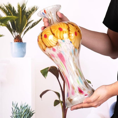 KAMMAK Colored Glass Vase, Beautiful Hand Blown Decorative Vase, Modern Art Vase for Flower Mantle Dining Table Centerpiece, Entryway Living Room Wedding Decoration, 8HPQSKQ024