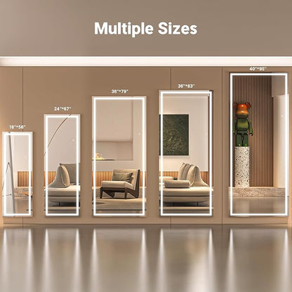 75" x 28" Full Length Mirror with Lights, LED Lighted Floor Standing Body Mirror, Dimmable & 3 Color Lighting for Bedroom, Cloakroom, Dressing Room, Tempered Glass, Black Frame