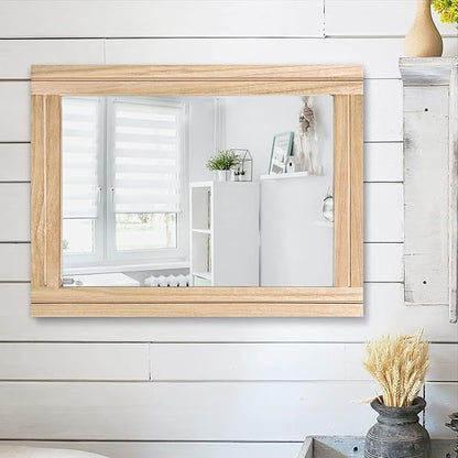 AAZZKANG Rustic Mirrors for Wall Rectangle Wood Frame Mirror 50 x 40 cm Farmhouse Bedroom Bathroom Decorative Mirror