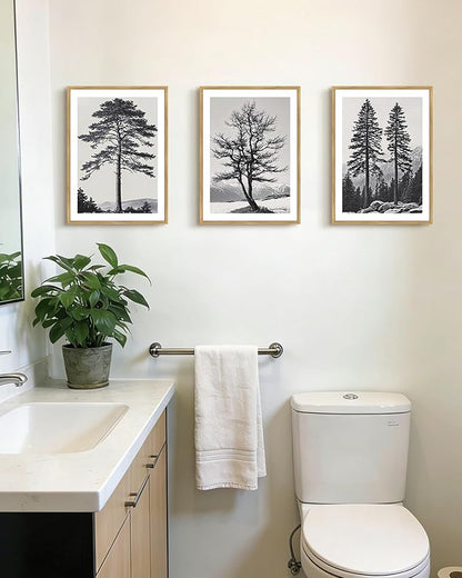 Drsoum Vintage Black Gray Tree Wall Art Framed Antique Retro Forest Prints Modern Rustic Artwork Bedroom Farmhouse Ready to Hang 11x14in Natural Framed