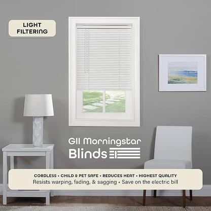 Cordless Light Filtering Mini Blind - 23 Inch Width, 64 Inch Length, 1" Slat Size - Pearl White - Cordless GII Morningstar Horizontal Windows Blinds for Interior by Achim Home Decor