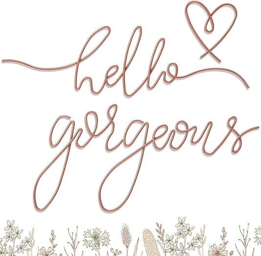 Hicarer Metal Hello Gorgeous Wall Art Minimalist Decor for Bedroom Bathroom Living Room Dressing Room Salon Office Home Decorations Easy to Install Wall Decor(Rose Gold,Classic Style)