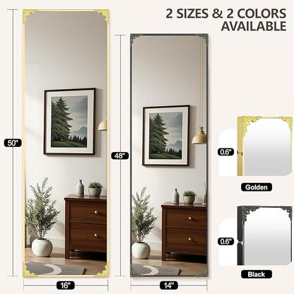 48"x14" Door Mirror, Rectangle Full Length Mirror, Over the Door Mirrors Full Length, Hanging Mirrors for Bedroom, Bathroom, Gold