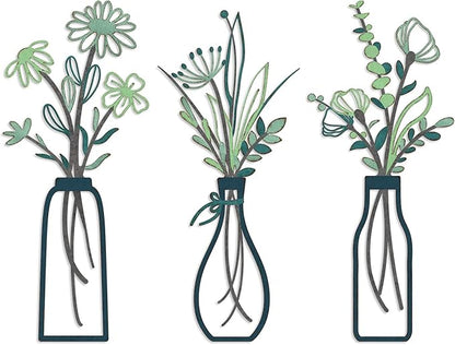 Pigort 3 Pieces Metal Flowers Wall Arts - Rustic Farmhouse Style Décor Metal Wall Art Minimalist Flower Natural Themed Wall Decors for Home Bedroom Dining Room Housewarming (Deep green)