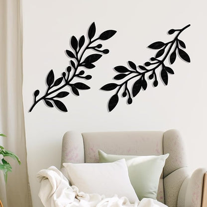 Zzbakress 2 Pcs Colorful Tree Leaf Wall Art Decor Vine Home Wall Decoration Olive Branch Leaf Wall Decor Large Wall Decor for Bedroom, Living Room, Wall Sculptures Indoor Outdoor (Black)