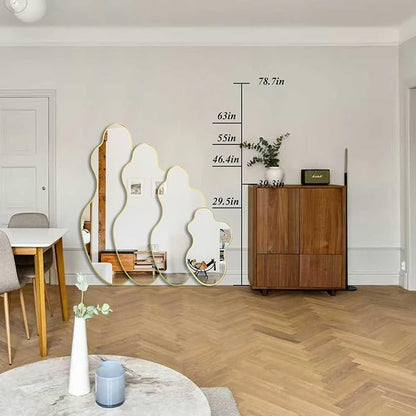 Irregular Wall Mirror, 60"x30" Gold Asymmetrical Mirrors Full Length, Large Abstract Mirrors with Metal Frame, Modern Unique Shaped Mirror for Living Room Bathroom Bedroom Hallway Entryway