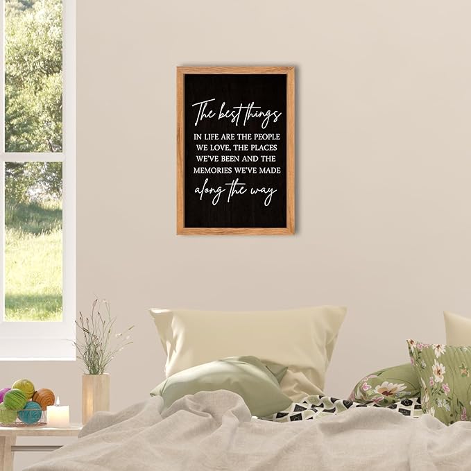 AuraPeak The Best Things In Life Family Sign for Home Wall Decor Modern Memory Family Positive Quotes Memories Farmhouse Bedroom Living Room Horizontal Adventure Hanging Art (Wood Black 16"×11")