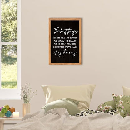 AuraPeak The Best Things In Life Family Sign for Home Wall Decor Modern Memory Family Positive Quotes Memories Farmhouse Bedroom Living Room Horizontal Adventure Hanging Art (Wood Black 16"×11")