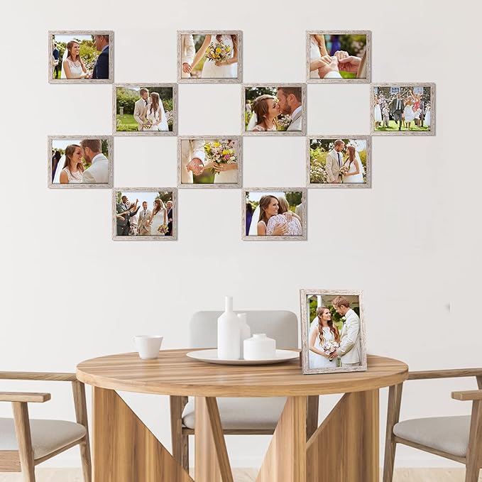 Giftgarden 8x10 Picture Frame Distressed Beige White Set of 12, Multi Rustic Wood Grain 8 by 10 Photo Frames Bulk for Wall or Tabletop Display
