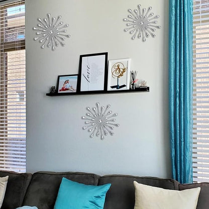 DXYAKY Set of 3 Silver Starburst Metal Wall Art Decor, 11.8 Inch Sparkling Diamond Star Jeweled Teardrop, Elegant Rhinestone Crystal Home Decor Accents, Living Room Bedroom Decorative Wall Sculpture