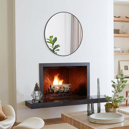 WallBeyond Round Wall Mirror 28 inch Black Large Circle Mirror for Bathroom with Metal Framed, Round Black Mirror for Wall Decor, Vanity, Entryway Living Room