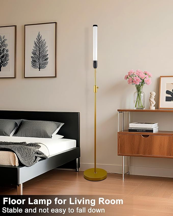 Lightdot 68IN LED Floor Lamp for Living Room, Stepless Dimmable(10-100% Brightness) Modern Standing Tall Lamps with Milky White Cylindrical LampHead,Mid Century Industrial Floor Lamps for Bedroom-Gold