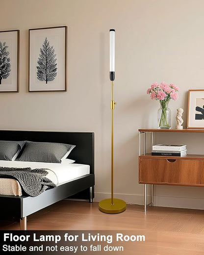 Lightdot 68IN LED Floor Lamp for Living Room, Stepless Dimmable(10-100% Brightness) Modern Standing Tall Lamps with Milky White Cylindrical LampHead,Mid Century Industrial Floor Lamps for Bedroom-Gold
