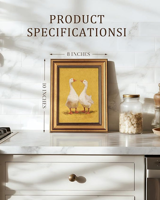 Bzstyleart Vintage Wall Art Decorfor LIving Room, Canvas Framed Wall Art Decor Kitchen Farmhouse, Animal Painting Picture, Valentines Home Decor Aesthetic for Friend or Family, Two Goose, 8 x 10 Inch