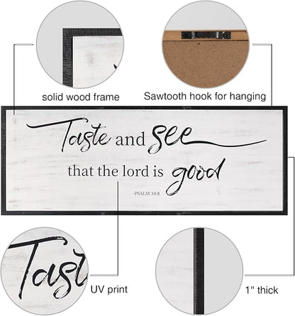 Taste And See That The Lord Is Good Bible Verses Framed Wall Sign For Family Living Room Kitchen Farmhouse Dining Room Vintage Boho Wall Art Decoration For Living Room Bedroom, 40 X 15 Inch, Black