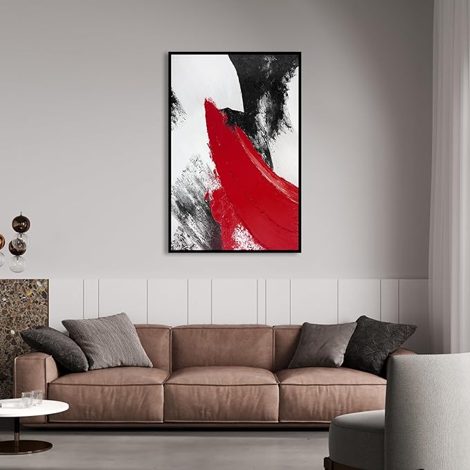YPY Red Abstract Canvas Wall Art: Large Black and White Pictures Modern Minimalist Paintings Print Poster for Living Room Bedroom Bathroom Office Home Wall Decor 24"x36"