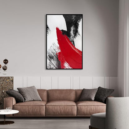 YPY Red Abstract Canvas Wall Art: Large Black and White Pictures Modern Minimalist Paintings Print Poster for Living Room Bedroom Bathroom Office Home Wall Decor 24"x36"