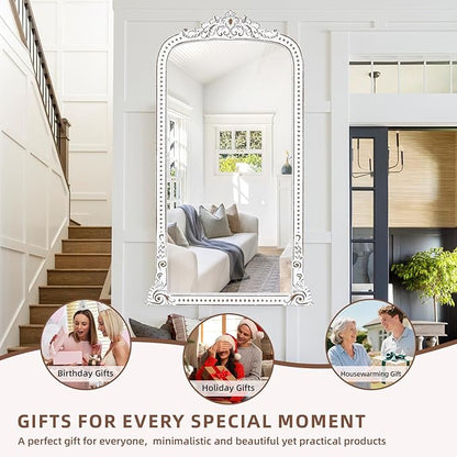 HOITUZYUS French Vintage Statement Full Length Mirror: 47x27 Inch Baroque Arched Floor Mirror - Wooden Ornate Long Body Mirrors Home Decor for Wall, Dressing Room, Bedroom, Cloakroom, Entryway