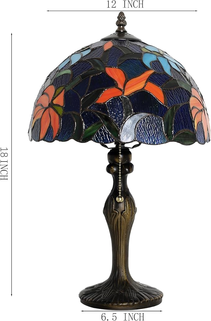 Tiffany Lamp Stained Glass Table Lamp Bedside Reading Lamp 12 x 19” Irises Style Decorative Lamp for Desk Study Living Room Bedroom Office Light Decor Gift