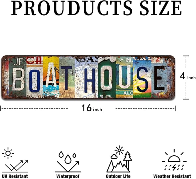 Boat House Vintage Metal Tin Sign - Rustic Nautical Wall Art for Lake Cabin, Dock, Coastal, Marina Décor - 4x16 Inch