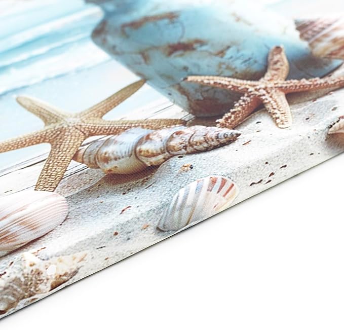 LB Beach Coastal Wall Art Starfish with White Flower in Vintage Vase on Teal Beach Wall Art Beach Scene Canvas Wall Decor for Living Room Bedroom Bathroom Office Framed Ready to Hang 16L x 20W