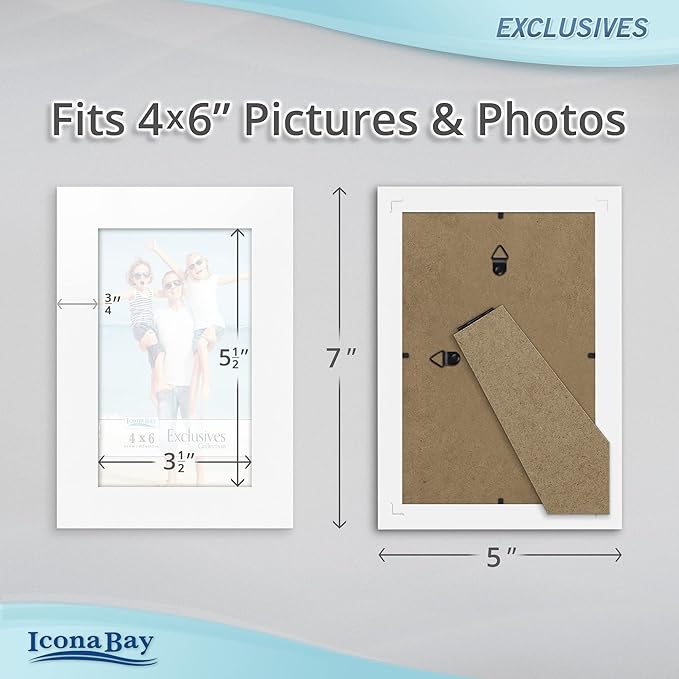Icona Bay Combination White Picture Frames Set - 10 PC (Five 4x6, Three 5x7, Two 8x10), Multi-Pack for Modern Wall Gallery, Exclusives Collection