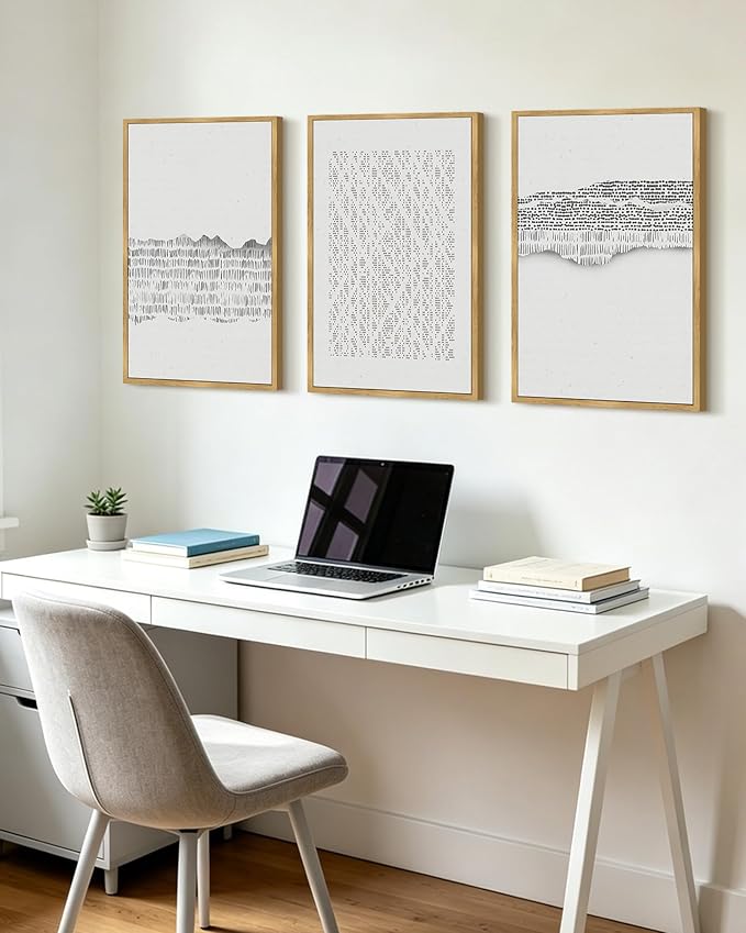PHOPAGO Gray Abstract Framed Wall Art Large 16x24in Mid Century Minimalist Wooden Pastel Boho Wall Decor Modern Neutral Farmhouse Rustic Art Decor - Natural Framed