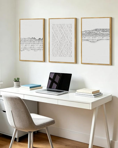 PHOPAGO Gray Abstract Framed Wall Art Large 16x24in Mid Century Minimalist Wooden Pastel Boho Wall Decor Modern Neutral Farmhouse Rustic Art Decor - Natural Framed