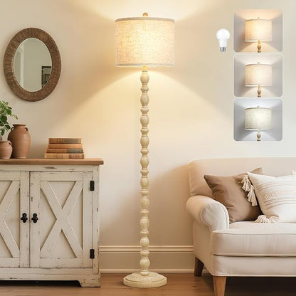 Luvkczc 62" Floor Lamps for Living Room, Adjustable Color Temperature Standing Lamp, Vintage Farmhouse Floor Lamp with Rotary Switch, Rustic Resin Tall Lamps for Living Room, Bedroom, Office, Corner