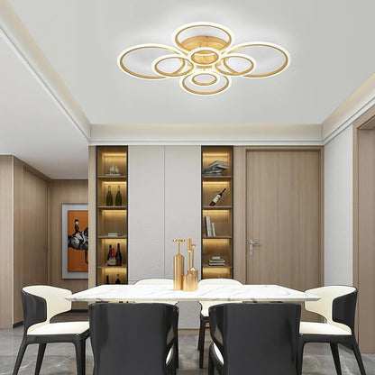 Modern LED Flush Mount Ceiling Light, 8 Rings Gold Close to Ceiling Light Fixtures, Living Room Lighting Ceiling Lamp for Dining Room, Bedroom, Kitchen, 4000K Not Dimmable