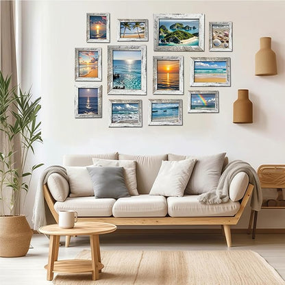 xnlkros 12 pack assorted gallery wall picture frame,rustic farmhouse wood picture frames multiple sizes including 4x6, 5x7, 8x10, 11x14, Ideal for living room hanging or tabletop display,Rustic White