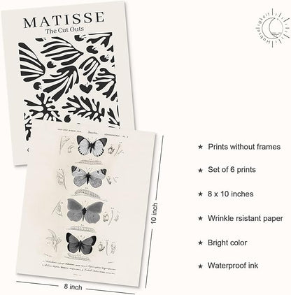 Habseligkeit Butterfly Master Wall Art Prints, Abstract Matisse Wall Art Exhibition Posters, Vintage Wall Art Prints, Retro Room Decor for Aesthetic Bedroom 8x10inch, Unframed