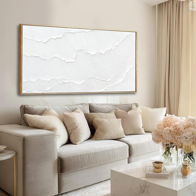 Abstract Artwork White Framed maximalist Hand-drawn Wall Art Wave poster Neutral Print Poster For Bedroom Living Room Office Decor 24x48 Inch