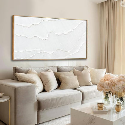 Abstract Artwork White Framed maximalist Hand-drawn Wall Art Wave poster Neutral Print Poster For Bedroom Living Room Office Decor 24x48 Inch