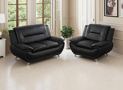 Living Room Sofa Sets, Living Room Furniture Sets, Black Leather Loveseat and Chair for Apartment, Minimalist Style Material, Easy Assembly