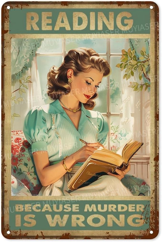 Metal Signs Reading Because Murder Is Wrong Vintage Signs Retro Aluminum Tin Sign for Toilet Washroom Garden Home Bar Cafe Decor 8x12 Inch
