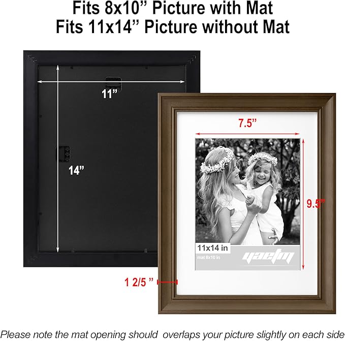 Yaetm 11x14 Picture Frame with Mat for 8x10 Set of 4, 1.4" Wide Molding Brown Wood Grain Photo Frames 11 x 14 with Tempered Glass for Home and Office, Wall Mount (4 pack, Wood Brown)