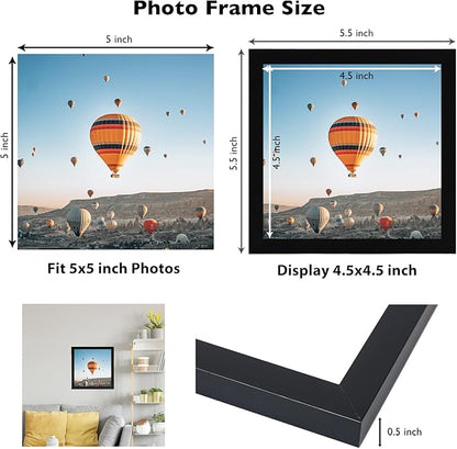 5x5 Picture Frame Set of 6 Black for Wall Hanging or Tabletop, Wall Mounting Horizontally or Vertically, 5 x 5 Square Wall Gallery Poster Photo Frame with Shatter Resistant Plexiglass, 6 Pack, Black