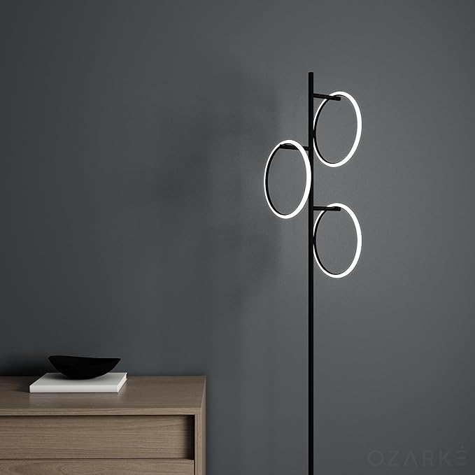 Ozarke Neo Modern Floor Lamp - Mid Century Minimalist Decor Stand Light for Living Room, Bedroom & Home Office, Dimmable Contemporary Tall Lighting with 3 LED Lights - Warm 27000K (Black)