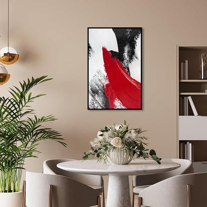 YPY Red Abstract Canvas Wall Art: Black and White Pictures Modern Minimalist Paintings Print Poster for Living Room Bedroom Bathroom Office Home Wall Decor 16"x24"