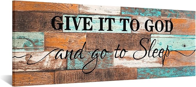 KREATIVE ARTS Vintage 36"x12" 'Give It To God And Go To Sleep' Canvas Prints - Rustic Farmhouse Wall Art Decor for Master Bedroom, Above Bed Hanging Decoration