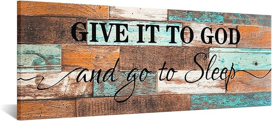 KREATIVE ARTS Vintage 36"x12" 'Give It To God And Go To Sleep' Canvas Prints - Rustic Farmhouse Wall Art Decor for Master Bedroom, Above Bed Hanging Decoration