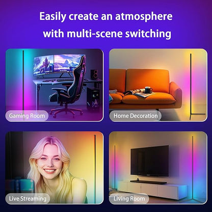 Tyute Corner Floor Lamp 2 Pack, LED Lamps with Remote, RGB Standing Lamp, LED Light Stick, Music Sync Dimmable Color Changing Ambient Light Bar for Bedroom, Living Room, Gaming Room, Party, Dorm