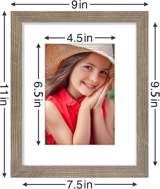 Vittanly 8x10 Picture Frames Set of 9, Shatter Resistant Plexiglass, Display 5x7 Pictures with Mat or 8x10 without Mat, Photo Frames for Wall or Tabletop, Engineered Wood, Grayish Brown