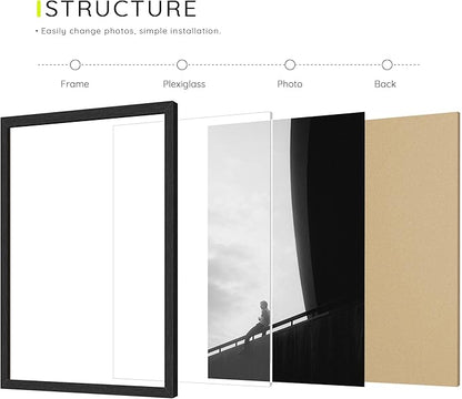 Picrit 11x14 Picture Frame Set of 12, Wall Gallery 11 x 14 Photo Frames without Mat, Multi Photo Display for Home Decor, Black