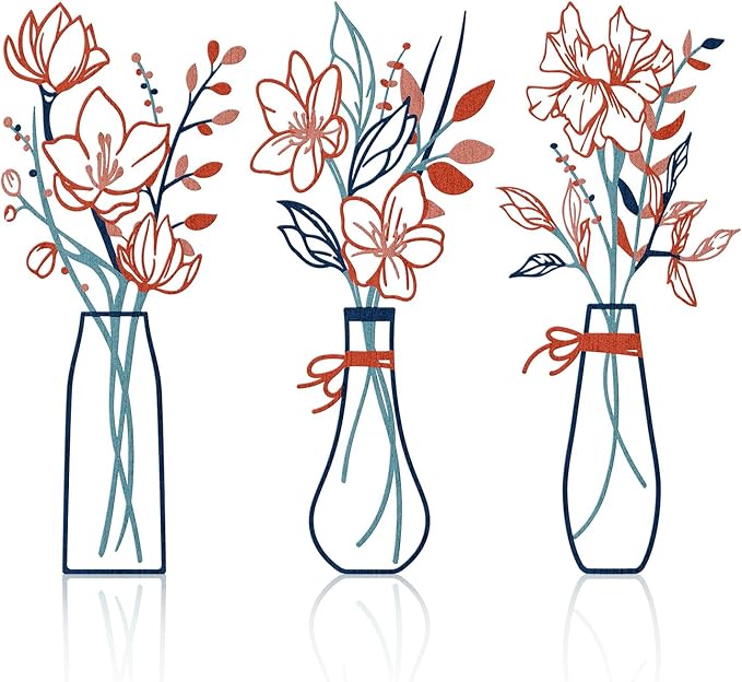 Zzbakress 3 Pcs Metal Flowers Wall Arts Rustic Farmhouse Decor Bathroom Wall Decor Metal Wall Decor for Living-room Dining-Room Kitchen Minimalist Decor Housewarming Gifts (Blue Orange)