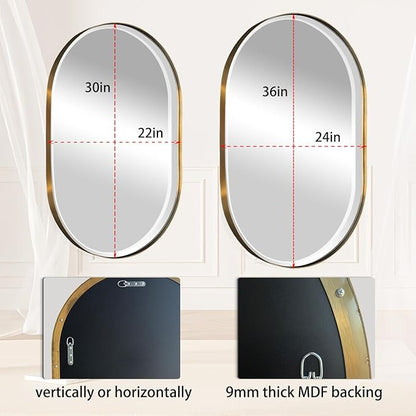POZINO Oval Beveled Mirror, 22"x30" Brushed Gold Bathroom Vanity Mirror Over Sink, Pill Shaped Capsule Wall Mounted Mirrors for Living Room Bedroom Entryway, Hangs Vertically or Horizontally