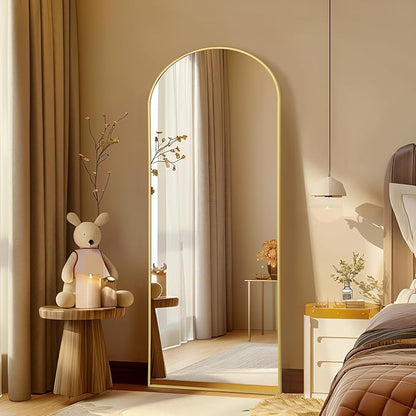 56"X18" Arched Full Length Mirror, Gold Floor Mirror with Stand Hanging or Leaning Against Wall, Tempered Glass Full Body Mirror for Bedroom Living Room, Aluminum Alloy Frame