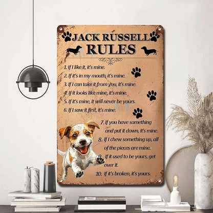 Metal Sign Tin Sign Vintage Wall Art Jack Russell Rules Metal Signs Vintage for Restaurant 6×8 Inches