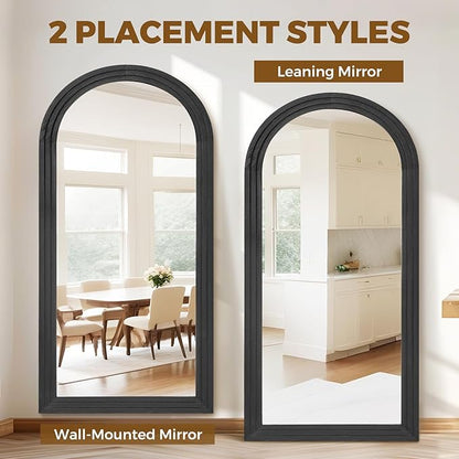 Arched Full Length Mirror 71"x32" - Rustic Black Solid Wood Wall Mirror, Oversized Leaning or Mounted Design for Bedroom, Entryway, Living Room Décor
